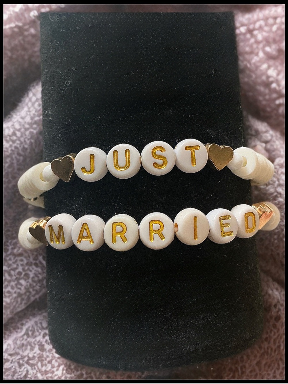Just Married White & Gold Beaded Bracelet Set